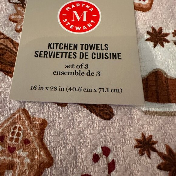 MARTHA STEWART KITCHEN TOWELS (3) GINGERBREAD BAKING Pink/Red 16 X 28 COTTON NWT - Picture 4 of 4